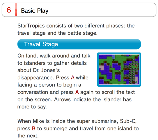 A screenshot of the electronic manual for StarTropics on Wii U.